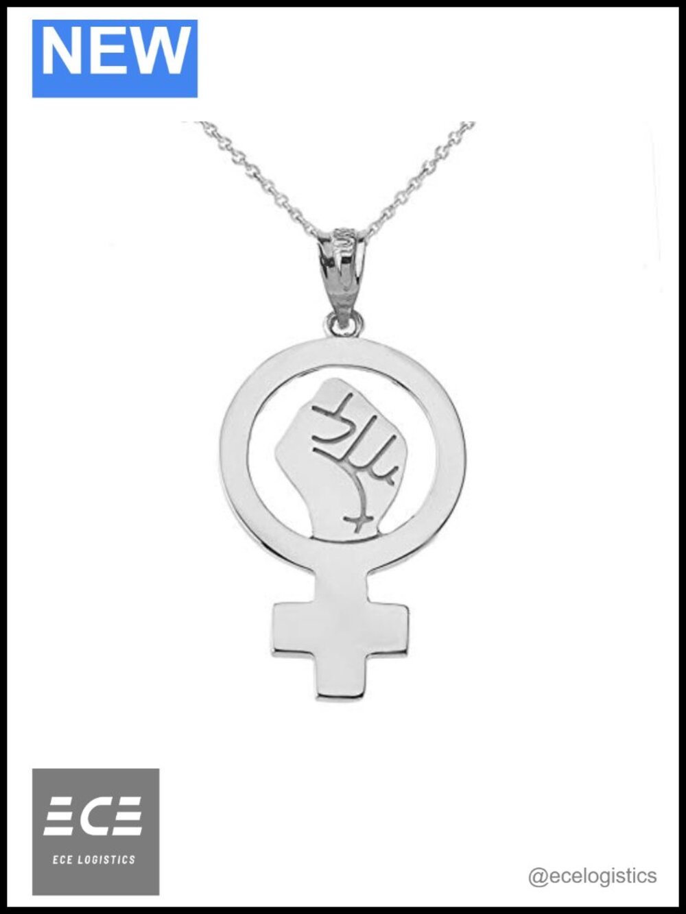 Sterling Silver Woman Power Charm Pendant Necklace